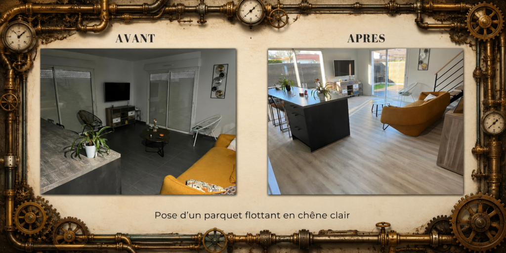 Pose de parquet flottant dans un salon